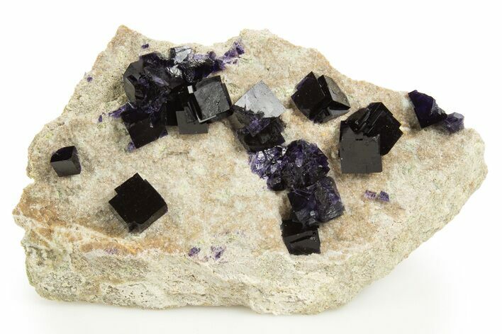 Purple Cubic Fluorite Crystals on Druzy Quartz - China #322809